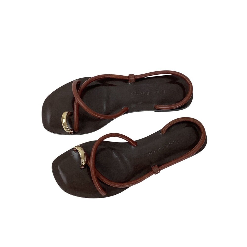 Emme Parsons Laurie Sandals Cocoa Brown Leather Gold Toe Ring IT 39 US 8